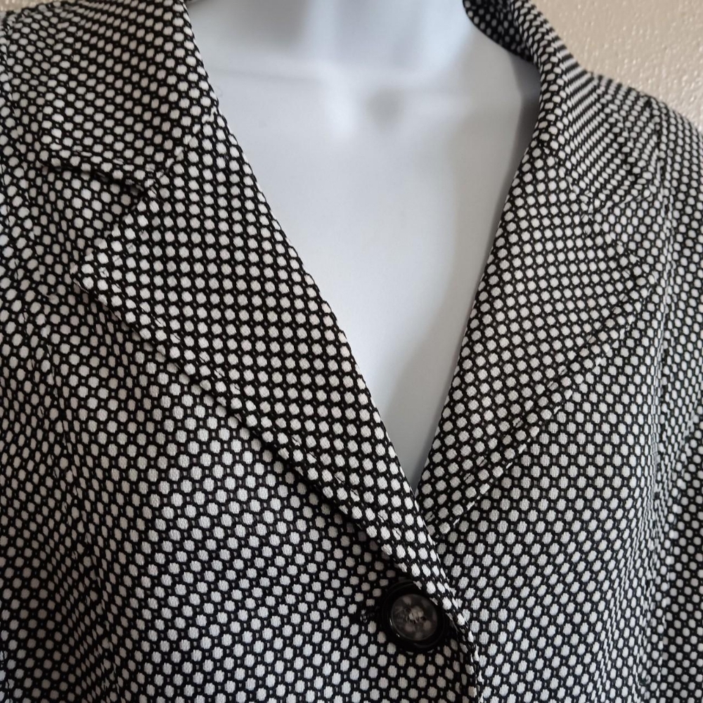 Vintage Black & White Dots Women's Suit Jacket Blazer Size 16 Retro Office Coat - Picture 7 of 9